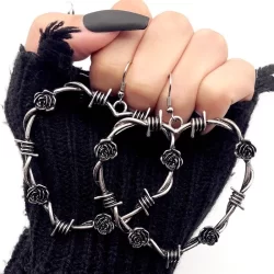 Brincos Punk Thorns Rose Love Heart Hoop Para Mulheres Gótico Temperamento Orelha Jóias Acessórios