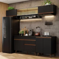Armário de Cozinha Completa 260cm Preto Reims Madesa 11