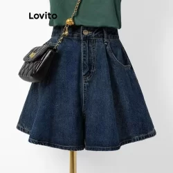 Lovito Shorts Jeans Casuais De Verão/Primavera Com Botões Para Mulheres LNL68210