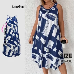 Lovito Vestido básico geométrico casual plus size para mulheres LBL18929