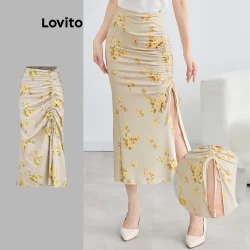 Lovito Saias elegantes lisas com cordão para mulheres L112ED396