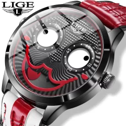 LIGE Fashion Joker Relógio Original Masculino Moda Pulseira De Couro À Prova D'água Quartzo Fase Da Lua De Pulso