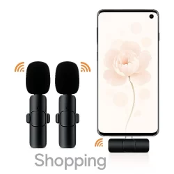 KIT 2 Microfones de Lapela Duplo Sem Fio Compatível Com iPhone