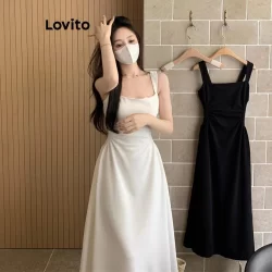 Lovito Vestido Simples com Pregas para Mulheres LNE57515