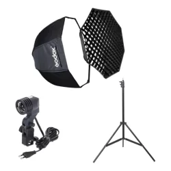 Kit Softbox Godox 80cm C/ Grid + Tripé + Suporte P/ Lâmpada