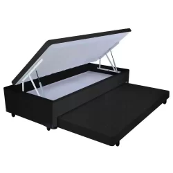 Cama Box Baú Auxiliar Solteiro Suede Espuma 8cm 88x188x45 Preto