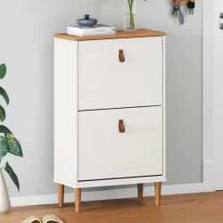 Sapateira Compacta Vertical 2 Portas Madeira 12 Pares Branco Freijó Mikka