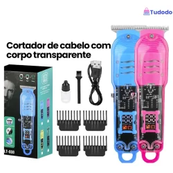 Máquina De Corte De Cabelo Profissional Inteligente Lcd Elétrico Transparente Sem Fio Barbeador Para Homens