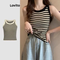 Lovito Regata Casual Listrada Com Gola Redonda E Sem Mangas Para Mulheres LNE06100 (Multicolorido)