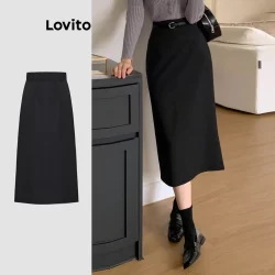Lovito Saias Casuais Saia Lisa Com Zíper Para Mulheres L118ED148