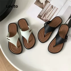 Lovito Sandálias Casuais Achatadas Primavera/verão Off-white para Mulheres LFA83001