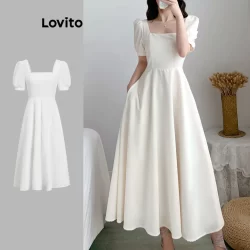 Lovito Vestido Elegante Bolso Vestido De Baile Com Gola Quadrada, Vestido De Verão/Primavera Para Mulheres LEX01047