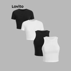 Lovito Regata Casual Lisa Básica Crop Top Para Mulheres L80ED368