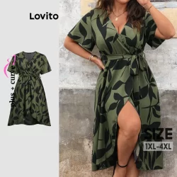 Lovito Vestido Elegante Curva Plus Size Floral Verão/Primavera Vestido Envoltório Para Mulheres LBL20192