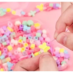 2 Kit Miçanga Infantil Para Pulseira Colar e Brincos Maleta Miçangas + Silicone Presente