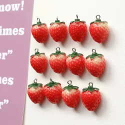 Pingente Resina Morango Kawaii Cute 3D realista Encantos para Fazer Jóias Brincos DIY   10PCs