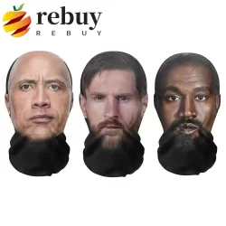 REBUY1 Máscara Sem Costura 3D , Facial Impressa Em 3D Para Pessoas Famosas Impressas De Cabeça De Seda Gelada 3D