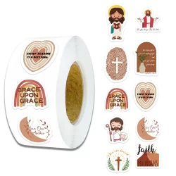 500 Peças 10 Imagens Rolo De Adesivos De Jesus Cristo/Fita Adesiva