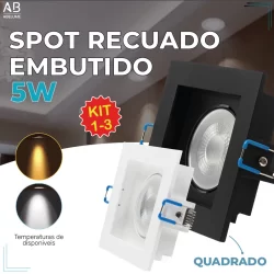 Kit 3 Spot Embutido Recuado Led 5W Solo Preto e Branco Iluminação Branco Luz Fria e Quente Bivolt