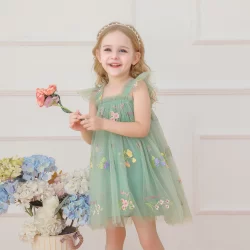 Flor Meninas Vestidos Asas De Borboleta Design Para 1-5 Anos Bordado Tule Vestido Infantil De Festa De Verão
