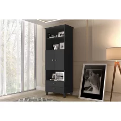 Estante Livreiro Multiuso Library 2 Portas E 2 Gavetas Ideal Para Sala De Estar E Quarto - Preto