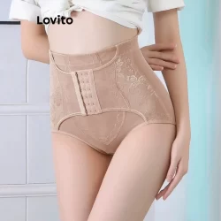 Lovito Shapewear Casual Com Botão Liso, Modelador Macio E Confortável Para Mulheres LNE16269 (damasco/preto)