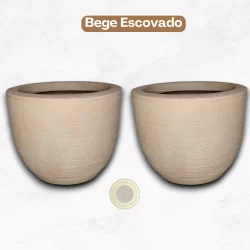 Kit 2 Vasos para Plantas Em Polietileno Redondo de Luxo Bojo Escovado n°1 Com Prato Coletor