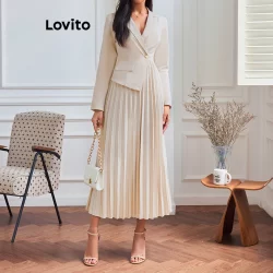 Lovito Vestido Elegante Liso Plissado Assimétrico Para Mulheres LBL14331