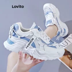 (Trendy) Lovito Tênis esportivos de malha com sola grossa para mulheres LFA60477