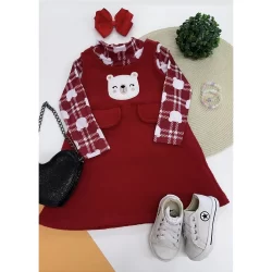 Jardineira Infantil Menina Vestido com Blusa Camisa Manga Longa Soft Urso Ursinho Bear