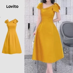 Lovito Vestido Casual Liso Assimétrico Para Mulheres L133ED1156