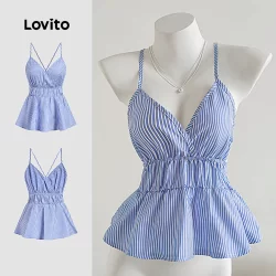 Lovito Casual Listrado Babado Bainha Verão Primavera Regata Multicolorida Para Mulheres L134ED1028