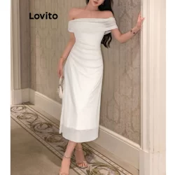 (Trendy) Lovito Vestido Elegante Vestido De Malha Lisa Contrastante Para Mulheres L87ED310 (Multicolorido)