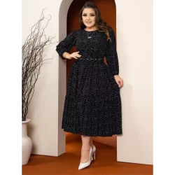 VE20-02-Vestido Midi em Tecido Viscolinho Manga 3/4 com Cinto e Maravilhoso Caimento