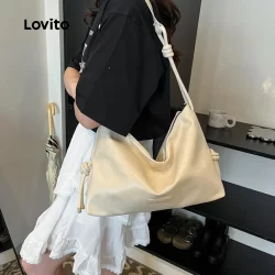 Lovito Casual liso grande de ombro bolsa de ombro para mulheres LFA76053