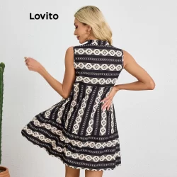 (Trendy) Lovito Vestido Casual Com Estampa Tribal Vestido Feminino LBL19032