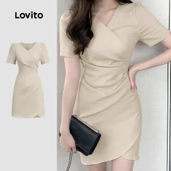 Lovito Vestido Casual Liso Plissado Para Mulheres L133ED1011