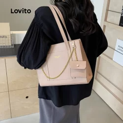 Lovito Conjunto Casual liso de duas de grande capacidade para mulheres LFA76194