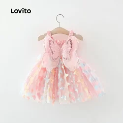 Lovito Lindo Vestido Rosa Com Laço Borboleta Para Bebê LCS099015