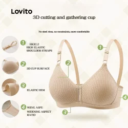 (Trendy) Lovito Sutiã Bralette Casual Simples Contrastante em Malha para Mulheres LNE83BR142