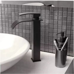 Torneira Cascata Alta Banheiro Monocomando Cuba Preto Fosco agua Quente e frio. - ECOM