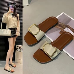 Lovito Sandálias Planas Casuais De Verão Com Fivela De Metal Liso Para Mulheres LFA69011