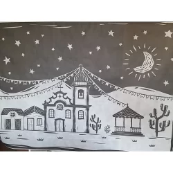 TNT Painel Decorativo Supper Cordel Preto e Branco Festa Junina 1 m x 1,40 m de larg