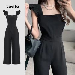 Lovito Macacão elegante com bolso liso para mulheres LBL23324