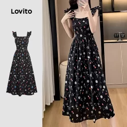 Lovito Vestido Boho Padrão Lace Up Verão/Primavera Vestido Multicolor Para Mulheres L134ED779