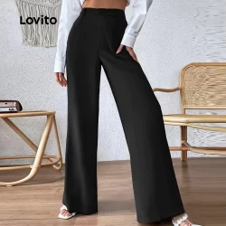 Lovito Calça Elegante Curva Plus Size Calça Linha De Estrutura Lisa Para Mulheres LNE99064