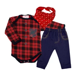 Body Bebê Fantasia Xadrez Festa Junina 100% algodão + Calça e Lenço