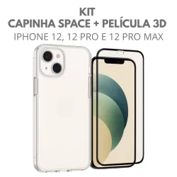KIT Capinha Transparente Space Anti Impacto + Película 3d IPHONE 12, 12 PRO e 12 PRO MAX