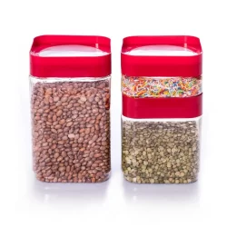 Conjunto de Potes de Plástico Quadrados com Tampa Rosca Plug