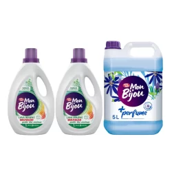 02 Lava Roupas Fresh 3L Mon Bijou + Amaciante 5L Mon Bijou